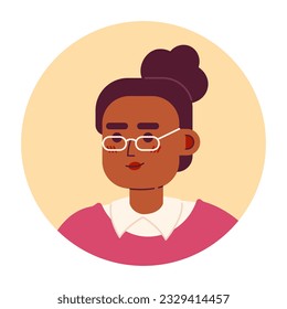 Adult woman in glasses semi flat vector character head. High bun hairstyle. Editable cartoon avatar icon. Face emotion. Colorful spot illustration for web graphic design, animation