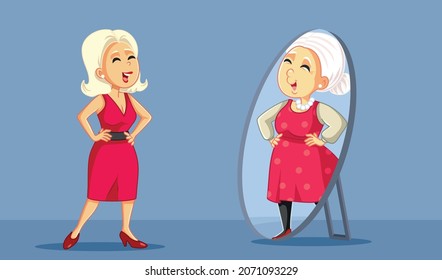 
Adult Woman Gracefully Aging Concept Vector Illustration. Confident lady having a positive attitude about growing old 
