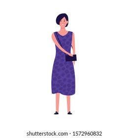 adult woman with purple dress icon over white background, vector illustration