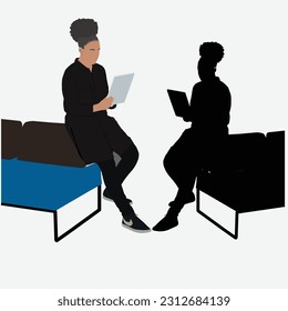 Adult Woman's Hand with Laptop Style Silhouettes with Portrait