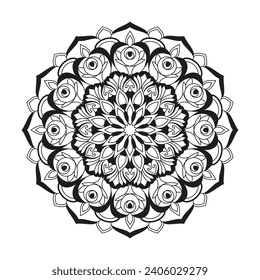 Adult zen whirl mandala coloring book page for kdp book interior. Peaceful Portraits, Blossoming Beauty mandala design.