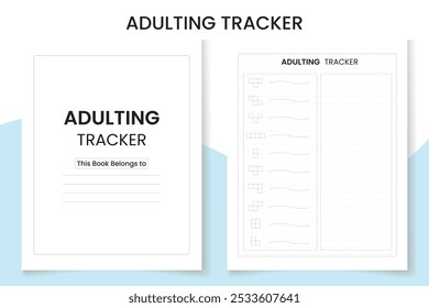 Adulting tracker Log Book design template, interior design with black and white paper