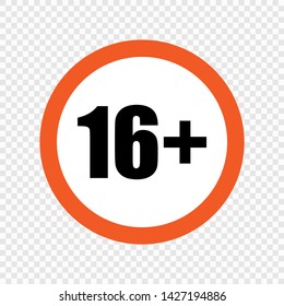 Adults 16 content  rating symbol. Sign on transparent background