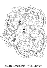 Adults coloring pages . Doodle background. Black and white hand-drawn pattern.