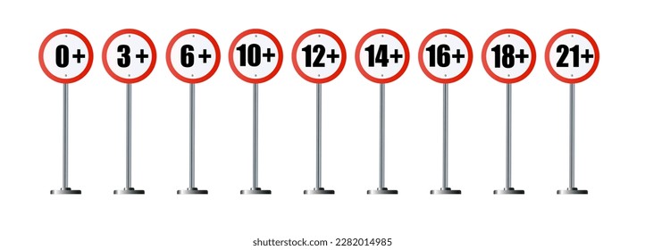 Erwachsene Inhalte nur Altersbeschränkung plus Jahre alte Symbol Zeichen flache Design Vektorgrafik. Konzeptionssymbole für Alter plus und Erwachsene. Sensible Inhalte. Vektorgrafik