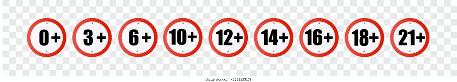 Sólo el contenido de adultos restricción de edad más iconos de años anteriores signos de diseño de estilo plano ilustración vectorial. sólo símbolos de concepto de edad y adultos. Contenido sensible. Vector