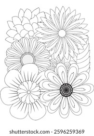 adults and kids flower coloring pages for black and white