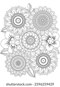 adults and kids flower coloring pages for black and white