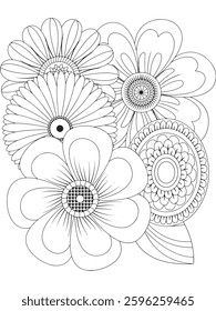 adults and kids flower coloring pages for black and white