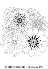 adults and kids flower coloring pages for black and white