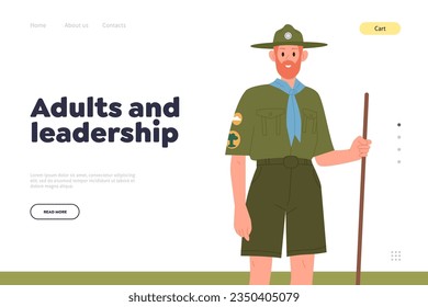 Adults and leadership concept for landing page design template with forest ranger in uniform