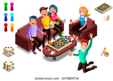Adults leisure, board games isometric people activity. Cartoon illustration for web banner, infographics, hero images. Flat isometric characters, vector illustration isolated on white background.