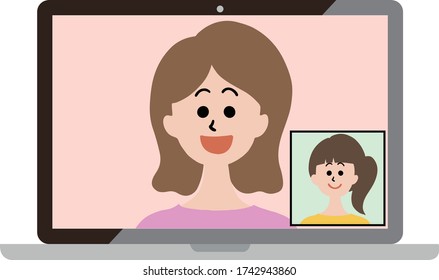 Adults making online calls at home