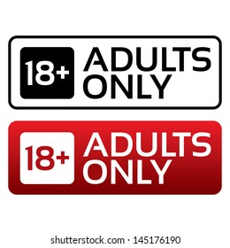 Adults only content button. Vector sticker. Age limit stamp.