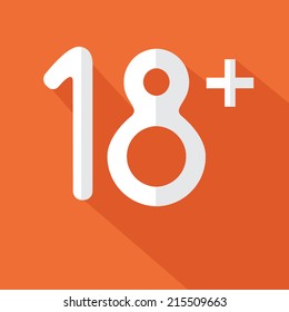 Adults only content symbol. Red flat icon with long shadow. Color icon. For web and print. Editable. Eps 10. Age limit