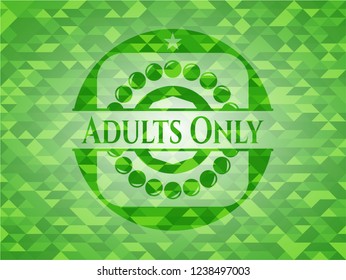 Adults Only green emblem with triangle mosaic background