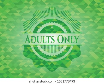 Adults Only green mosaic emblem. Vector Illustration. Detailed.