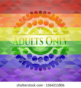 Adults Only on mosaic background with the colors of the LGBT flag
