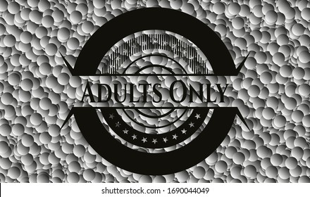 Adults Only retro style black emblem with grey bubbles background. Vector Illustration. Detailed.
