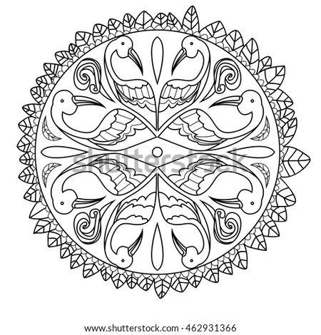 Adutl coloringpage with birds feathers. Vector outlines.