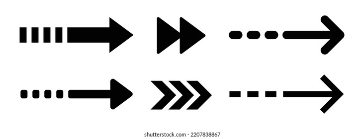 Icono de flecha de avance o dirección hacia adelante en diseño negro. Ilustración vectorial.