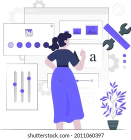 Advance Customization Setting Concept Flat Design Illustration, Customize Your Tool, Girl Updating Settings, Tools, Graphics Icons, Maintenance, 