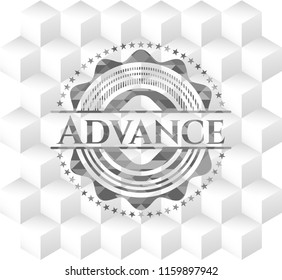 Advance grey badge with geometric cube white background