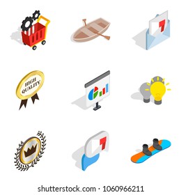 Advance icons set. Isometric set of 9 advance vector icons for web isolated on white background