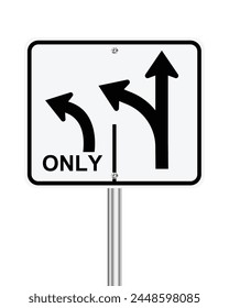 Advance intersection two lanes control traffic sign on white background svg