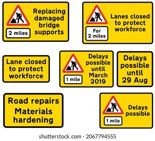 Advance notification, Information for drivers in respect of road works, See description below, Starting date and duration of road works, road signs in the United Kingdom