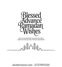 Avançar texto Ramadã Mubarak com bênção e crescente silhueta da lua, ideal para gráficos de mídia social.

