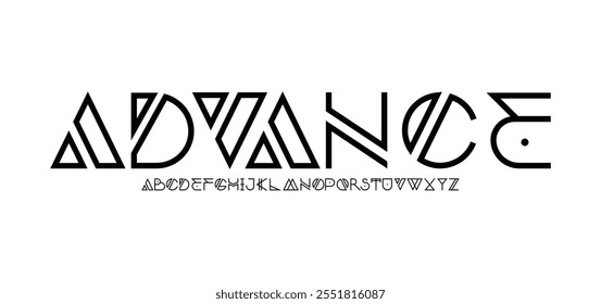 Advance Typography minimal modern slim monogram fonts style. Vector illustration and tech line font. Abstract minimal modern alphabet font.
