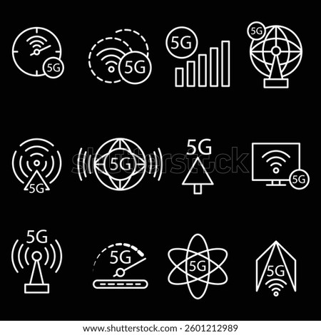 Advanced 5G Network Icons Pack, High-Speed Connectivity Symbols, Wireless Internet, Mobile Technology, Digital Signal, Telecommunication Vector, Smart Communication, Futuristic Design