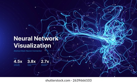 Advanced AI Artificial Intelligence Neural Network Structure. Glowing Blue Synaptic Firing Visualization. Nanotechnology or Neuroscience Concept. Vector Illustration.