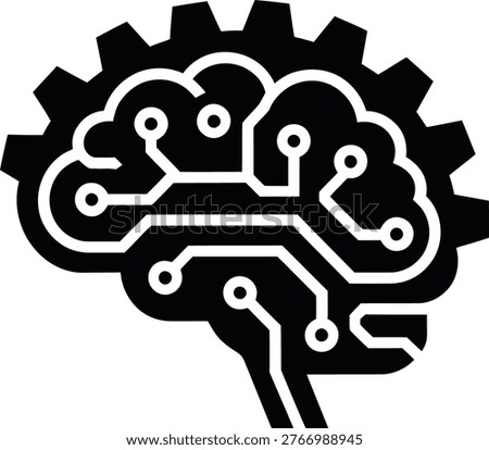 Advanced AI Brain Technology with Circuit Gear Icon for Digital Innovation and Machine Learning Solutions