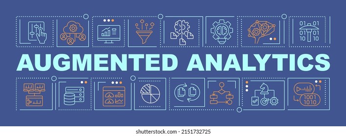 Advanced analytics word concepts dark blue banner. Enhance analytical abilities. Infographics with icons on color background. Isolated typography. Vector illustration with text. Arial-Black font used