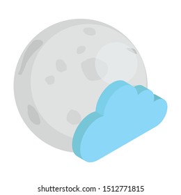 
Advanced astronomical icon of moon with cloud signifying the weather concept in isometric vector
