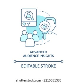 Advanced audience insights turquoise concept icon. Marketing behavioral analytic abstract idea thin line illustration. Isolated outline drawing. Editable stroke. Arial, Myriad Pro-Bold fonts used