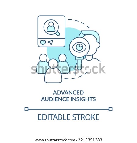 Advanced audience insights turquoise concept icon. Marketing behavioral analytic abstract idea thin line illustration. Isolated outline drawing. Editable stroke. Arial, Myriad Pro-Bold fonts used