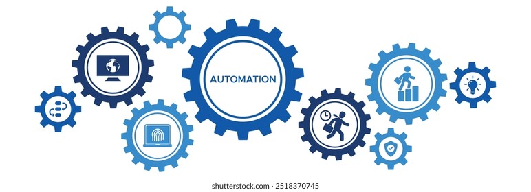 Conceito de Ilustração de Vetor de Banner com Tecnologia de Automação Avançada com Inovação Robótica para Produtividade Avançada e Melhorias no Sistema Digital