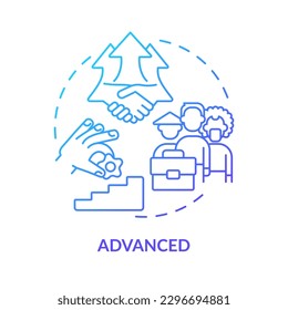 Advanced blue gradient concept icon. Development of inclusivity level. DEI program maturity stage abstract idea thin line illustration. Isolated outline drawing. Myriad Pro-Bold font used