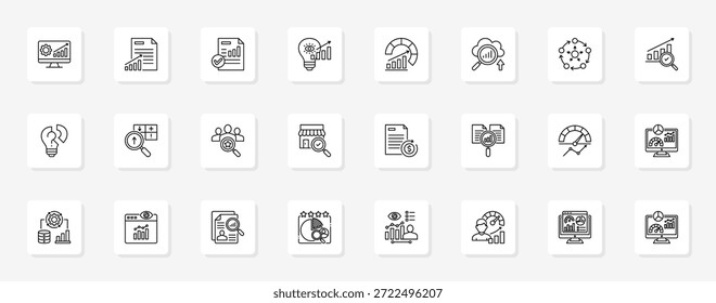 Conjunto coherente de iconos vectoriales minimalistas que representan ideas clave con claridad visual