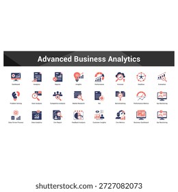 Advanced Business Analytics Zusammenfassende minimalistische Vektorsymbole, die wichtige Ideen mit visueller Klarheit darstellen