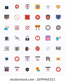 Coleção avançada de 42 ícones vetoriais editáveis inspirados no Access Denied, criado em plano com otimização de 128x128 para um desempenho visual superior.