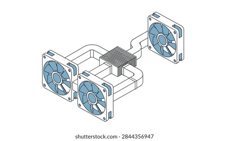 Advanced computer cooling unit consists of three powerful fans and a dense metal heatsink to maintain optimal hardware temperatures.