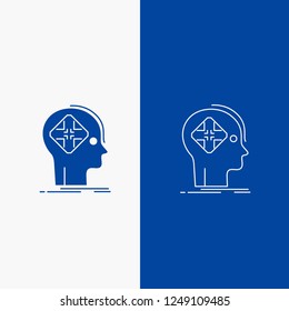 Advanced, cyber, future, human, mind Line and Glyph web Button in Blue color Vertical Banner for UI and UX, website or mobile application