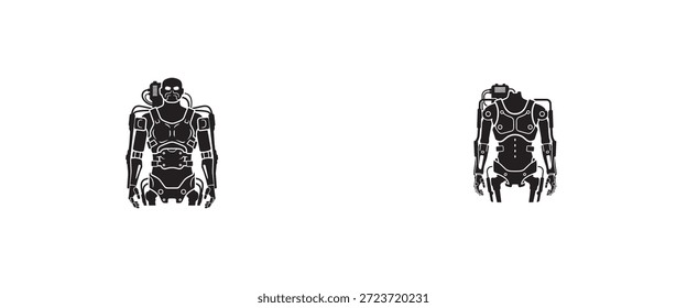 Ilustrações de traje cibernético avançado para aumento de soldados futuristas e design de personagens de ficção científica