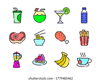 Advanced design Food and beverage line colored icons style 6 vol 1