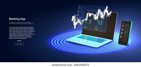 Interfaz avanzada de finanzas digitales en dispositivos, banca en línea de alta tecnología, análisis de datos de inversión