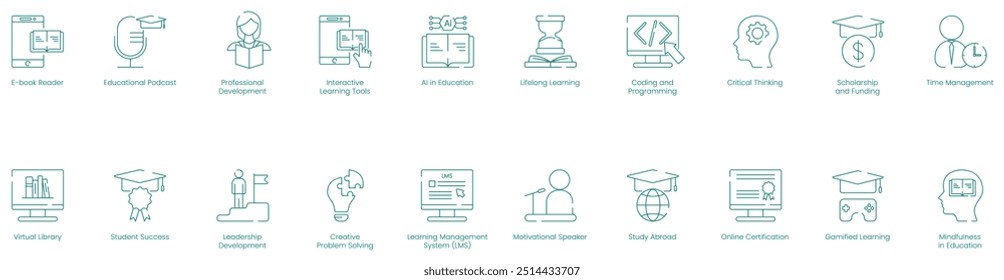 Recursos educacionais avançados e ícones de vetor de inovação